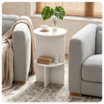 2-Tier Modern White Side End Table Engineered Wood Accent Nightstand with Open Storage Shelf Anti-Scratch Foot Pads for Sofa Bedroom Living Room Office - Image 9