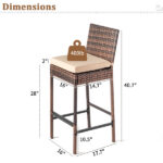 Set of 2 Patio Wicker Barstools, Outdoor Bar Height Chairs with Seat Cushions & Footrests for Patio Porch Backyard Living Room Balcony, Brown Gradient Rattan & Beige Cushion - Image 18