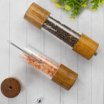 2 Packs Premium Acrylic Salt and Pepper Mill Set, Manual Salt and Pepper Grinder- Wooden Pepper Grinder Set with Adjustable Ceramic Core-Salt Grinder and Pepper Mill -8 Inches Birthday Christmas Gift - Image 2