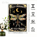 CIFbuy Vibrant Dragonfly & Moon 2D Flat Metal Sign, Hello" Hello Darkness My Old Friend Quote Rustic Night Sky Star Pattern Metal Wall Art, Sky Star Pattern Metal Wall Art, Wa Metal Sign, ikTok, Metal Sign, ikTok, t Self-pickup Logiopics - Image 3