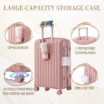 20"/24"/28" 3 pcs/set in ABS Spinner Wheel Luggage, Carry on Suitcase, with Cup Holder & USB Port & Phone Holder (Pink) - Image 4