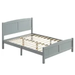 Full Single Bed Frame Vertical Striped Decorative Curved Headboard and Footboard Bed Frame Painted + Melamine Veneer & Pine + MDF Wood Bed 77.8*56.54*37.8in Grey - Image 3