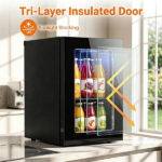 0.6 Cu.Ft Mini Beverage Refrigerator with Digital Touch Control 40°F-61°F Adjustable Thermostat, 360° Air Circulation Silent Compressor Cooler Blue LED Light Tempered Glass Door Holds 24 Cans Black - Image 7