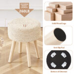 SKU:31479982 Round Ottoman Footstool Natural Seagrass Foot Stool Pouf Ottomans with Solid Wood Legs Hand Weave Hyacinth Footrest Step Stool for Living Room Balcony Garden Natural Temu - Image 4