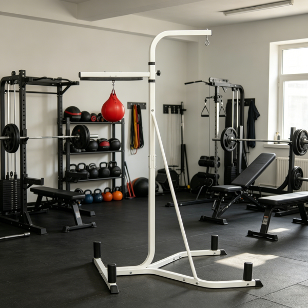 f246dfe4-50e4-4a7c-91b3-1a43f2210c06.png 2-in-1 Heavy Duty Punching Bag Stand: Adjustable Height Freestanding Rack with Weighted Base & Speed Bag for Home Gym Training - Image 1