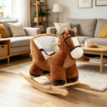 Brown Kids Rocking Horse – Wooden Base Ride-on for Indoor Pretend Play Activity 18-36 Months - Image 6