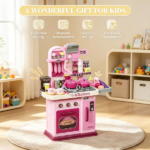 Kids Play Kitchen with Lights & Sounds – 33 Accessories, Storage for Toddler 3-6 Years Old - Image 4