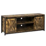 3-layer Double Barn Door with Sliding Rail X-shaped Panel TV Cabinet MDF with Triamine Retro Brown - Image 5