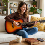 Sunset color 41-inch Dreadnought barrel-shaped cutaway acoustic guitar with pick, strings, capo, gig bag, tuner, wrench tool, and shoulder strap - Image 8