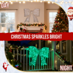 Pre-lit Outdoor Giant Bowknot Christmas Decoration, Lighted Metal Frame with 124 Green LED Lights, for Front Door Gate Wall Indoor Outdoor Holiday Party, Green - Image 14