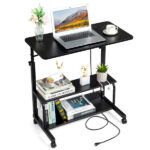 Black Wood Grain P2 15MM Particle Board with Melamine Coating Adjustable Computer Desk with 3 USB + 2 AC Outlets - Image 12