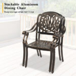 Set of 2 Cast Aluminum Patio Dining Chairs, Stackable Outdoor Bistro Chairs with Armrests for Balcony Backyard Garden Deck, Antique Bronze (Without Cushions) - Image 5