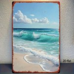 CIFbuy Vintage Metal Sign Beach Wave White Cloud Sky 2D Flat Tin Painting Art Decor,8x12 Inch Waterproof Rustproof Wall Plaque For Bath TikTok, TikTok, Bath Self-pickup Logiopics - Image 7