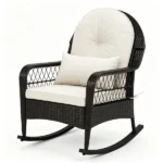 Heavy Duty PE Wicker Patio Rocking Chair 400LBS, Outdoor Rocker with Removable Washable Sponge Cushions Anti-Tip Stoppers for Porch Balcony -White - Image 2