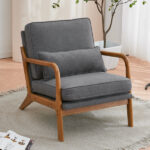 Same Code 33734058 Oak Armrest Oak Upholstered Single Lounge Chair Indoor Lounge Chair Dark Grey - Image 17