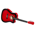 Turn red 41-inch Dreadnought barrel-shaped cutaway acoustic guitar with pick, strings, capo, gig bag, tuner, wrench tool, and shoulder strap - Image 3
