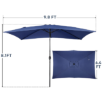 10 x 6.5 FT Square Patio Umbrella, Tilting Outdoor Sun Umbrella with 6 Iron Ribs and Iron Central Pole, Polyester Fabric Outdoor Shade Umbrella Navy Blue - Image 3