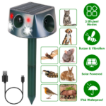 Solar & Type-C Rechargeable Animal Repeller - 3 Modes Ultrasonic+Buzzer+Vibration, IP66 Waterproof, 2200mAh Battery, Repels Moles Bats Squirrels Birds for Yard Garden Farm