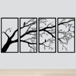 CIFbuy™ Iron Bare Branch & Bird 4-Panel Wall Art, Minimalist Style Wall Hanging, Nature Theme Home Decor (TikTok, Temu: Self-pickup available) - Image 3