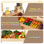 2-in-1 Kids Outdoor Mud Kitchen & Farmers Market Stand, Carbonized Fir Wood Pretend Grocery Store with 25 Pcs Play Food Accessories Double Chalkboards Planter Box - Image 5