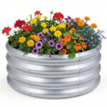 Round Galvanized Steel Raised Garden Bed 24×24×11.5 In Outdoor Planter for Vegetables Herbs Flowers