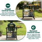 Outdoor Grill Table for Big Green Egg Style BBQ, Heavy Duty Metal Cart Prep Table with Wheels, Storage Shelf, Hooks and Removable Central Cover, Compatible with Large Big Green Egg Grill - Image 8