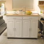 Kitchen Island & Kitchen Cart, Mobile Kitchen Island, Rubber Wood Top, Big & Adjustable Shelf Inside Cabinet for Different Utensils, Luxury Design Fits Party at Different Site.