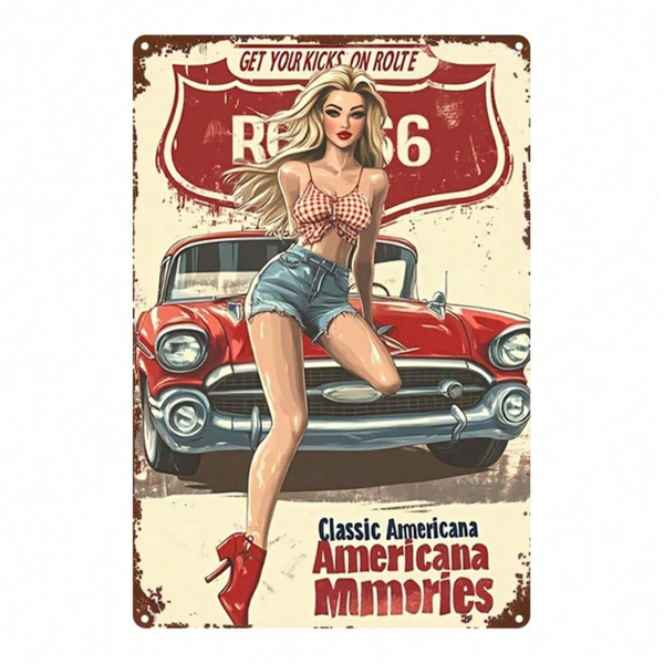 CIFbuy Vintage American Road Trip Metal Sign 8x12 Inch, Classic Retro Travel Poster Wall Decor, Sturdy Plaque For Bar Bedroom Kitchen TikTok, TikTok, Self-pickup Logiopics