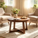 30 Inch Round Farmhouse Coffee Table with Pine Wood Legs, 2.6" Thick Tabletop Stable X-Base Accent Table Holds 220LBS for Living Room Bedroom - Image 3