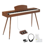 GDP-203 88 Key Standard Full Weighted Keyboards Digital Piano with Metal Stand, Power Adapter, Triple Pedals, Headphone for All Experience Levels Black Walnut