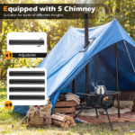 Portable Foldable Wood Burning Tent Stove with 5 Sections Chimney, Heavy Duty Carbon Steel Camping Stove with View Window & Cooking Racks for Outdoor Hunting Camping - Image 9