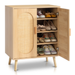 Modern Rattan Shoe Storage Cabinet with Double Doors and Adjustable Shelves, Accent Cabinet for Living Room, Bedroom, Hallway - Image 7