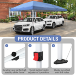 Same Code 24768999 10x20 ft Blue Pop Up Canopy Tent, Instant Folding Shelter with 6 Mesh Panels, 2 Doors & 4 Mesh Windows, 28/22mm Powder Coated Iron Legs, 10x20mm Reinforced Crossbar, 210D Oxford Fabric Outdoor Foldable Canopy with Carry Bag, Without Sandbags - Image 6