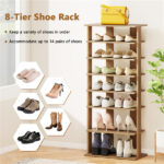 7-Tier Double-Row Shoe Rack with Adjustable Shelves, Anti-Tipping Narrow Storage Rack for Entryway Closet-Natural - Image 7