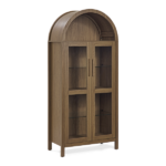 A high arched storage cabinet with a lamp, a modern retro-style wooden storage cabinet with adjustable glass partitions, suitable for use as a multi-functional cabinet in kitchens-Brown - Image 5