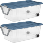 160 Quart Durable Clear Storage Container with Latching Lid and Pull Handle, Blue, 2 Pack (Shipment from Walmart)