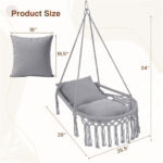 Gray Boho Macrame Hanging Swing Chair with 2 Padded Cushions, 330LBS Capacity Hammock Chair for Indoor Outdoor Bedroom Patio Balcony - Image 6