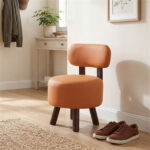 2-Piece Orange Small Footstools, Faux Leather Upholstery & Solid Rubber Wood Legs, 330LBS Load Capacity - Image 7