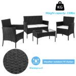 2pcs Arm Chairs 1pc Love Seat & Tempered Glass Coffee Table Rattan Sofa Set Black - Image 47