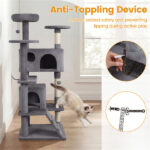 52" Tall Cat Tree Tower with Perches & Condos, Multi-Cat Playground with Scratching Posts (Light Gray) - Image 6