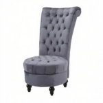 Grey Retro High Back Armless Royal Accent Chair Fabric Upholstered Tufted Seat for Living Dining And Bedroom - Image 2