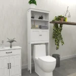 Over The Toilet Rack 2 -Tier Toilet Bathroom Spacesaver Storage Shelf with 2 Doors Wood Storage Organizer Cabinet for Bathroom Freestanding Shelf-White - Image 9