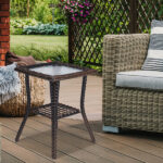 Outdoor Wicker Side Table, Rattan End Table with Glass Top, Patio Coffee Bistro Table for Indoor Garden Porch Balcony, Brown - Image 14