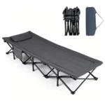  Black Foldable Heavy Duty Camping Cot 330LBS, Portable Outdoor Sleeping Bed with Cushion & Carry Bag for Camping Office Nap - Image 25