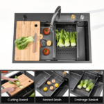 Waterfall Kitchen Sink, Stainless Steel Single Bowl in Black, Multifunctional Workstation with Flying-rain Faucet and Cutting Board, 33x22″ Stainless Steel Single Bowl Sink[Unable ship on weekends, TK/TEMU only for pickup, only TX10643 warehouse supports GOFO] - Image 11