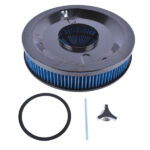 14" x 3" High Flow Round Air Cleaner Kit Washable Recessed Base Blue Filter Black Trim - Image 3