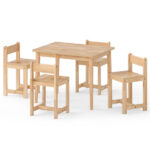 Kids Wooden Table and Chairs Set (1 Table + 4 Chairs), Rubber Wood Toddler Activity Set (Natural - Image 4