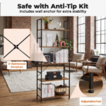 5-Tier Bookshelf, Modern Narrow Bookcase with 30lbs Shelf Capacity, Storage Shelf for Living Room/Office, Brown (Shipment from Walmart) - Image 6