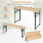 47" Foldable Picnic Table with 2 Benches, Solid Fir Wood Outdoor Dining Set with Sturdy Metal Frame for Patio Garden Backyard - Image 4