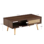 41.3 Inch Rattan Coffee Table with Sliding Storage Door, Rectangle Wooden Accent Center Sofa Table with Solid Wood Legs,Suitable for Living Room,Walnut (Shipment from Walmart) - Image 2